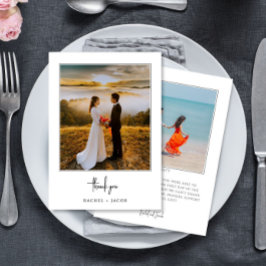 Elegant Script Minimalist 2-Photo Wedding Dankeskarte