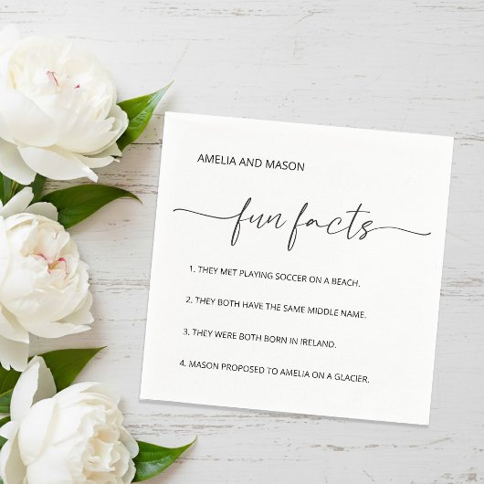 Elegant Script Minimalist Fun Facts Wedding Serviette