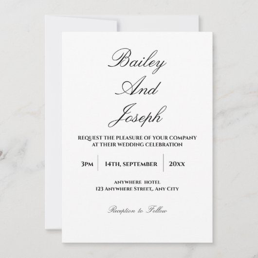 Elegant Script Minimalist Wedding Invitation Einladung (Vorderseite)