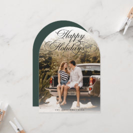 Elegant Script Modern Arch 1 Photo Christmas Card Einladung