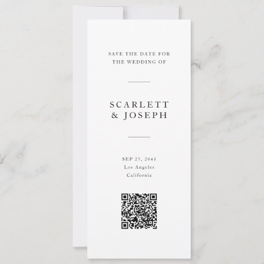 Elegant Script Modern QR Code Photo Bookmark Save The Date (Rückseite)