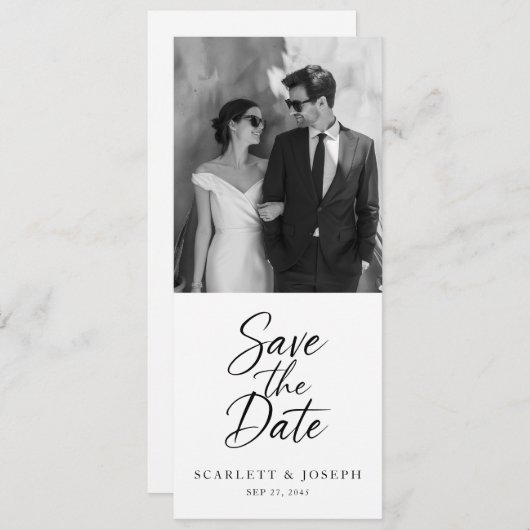 Elegant Script Modern QR Code Photo Bookmark Save The Date (Vorne/Hinten)