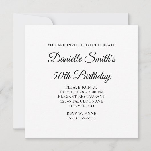 Elegant Script Monogram 50. Geburtstag Einladung (Vorderseite)