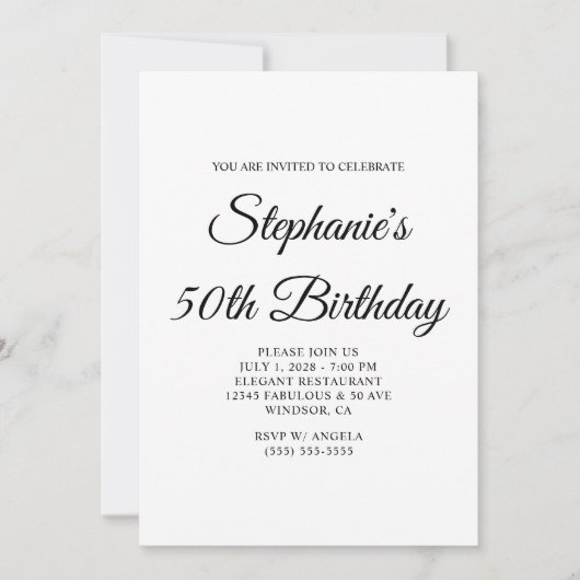 Elegant Script Monogram 50. Geburtstag Einladung (Vorderseite)