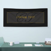 Elegant Script Monogram Black & Gold Banner (Messe)