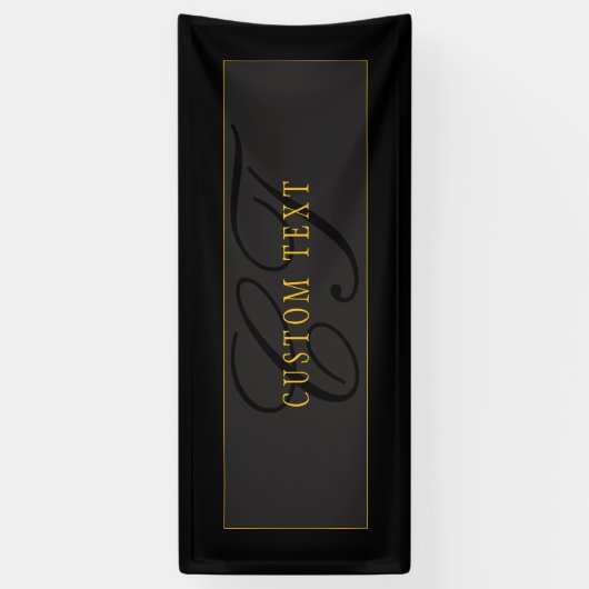 Elegant Script Monogram Black & Gold Banner (Vertikal)