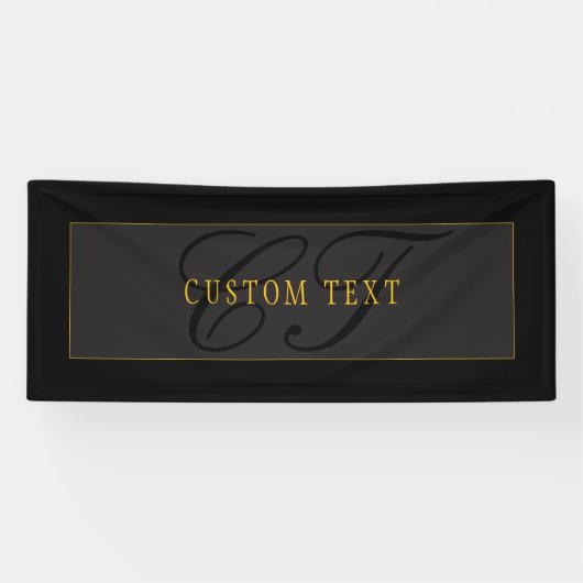 Elegant Script Monogram Black & Gold Banner (Horizontal)