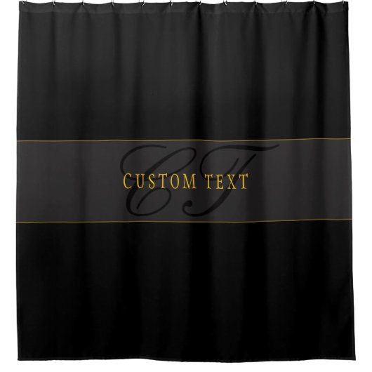 Elegant Script Monogram Black & Gold Duschvorhang (Vorderseite)