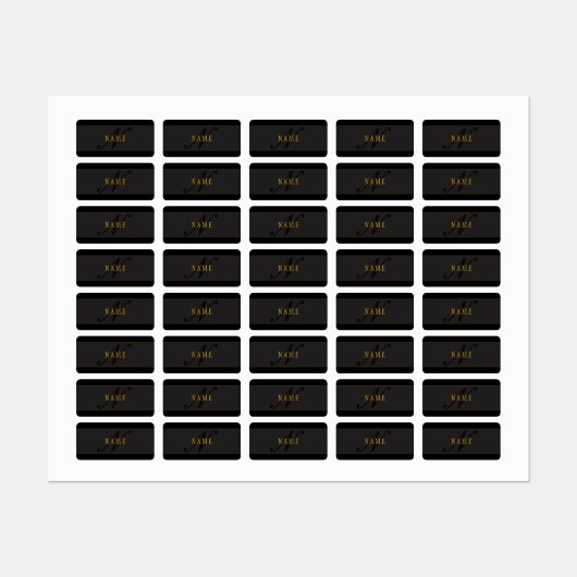 Elegant Script Monogram Black & Gold Etiketten (Blatt)