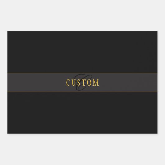 Elegant Script Monogram Black & Gold Geschenkpapier Set (Vorderseite 2)