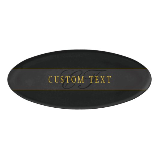 Elegant Script Monogram Black & Gold Namenschild (Vorderseite)