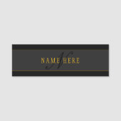Elegant Script Monogram Black & Gold Namensschild (Vorderseite)