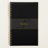 Elegant Script Monogram Black & Gold Planer (Vorderseite)