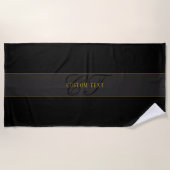 Elegant Script Monogram Black & Gold Strandtuch (Vorderseite)