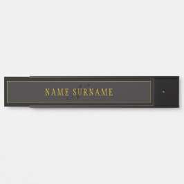 Elegant Script Monogram Black & Gold Türschild