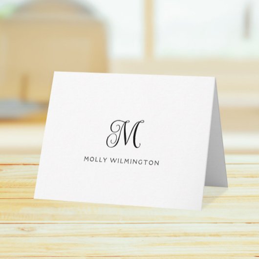 Elegant Script Monogram Black White Note Cards Dankeskarte