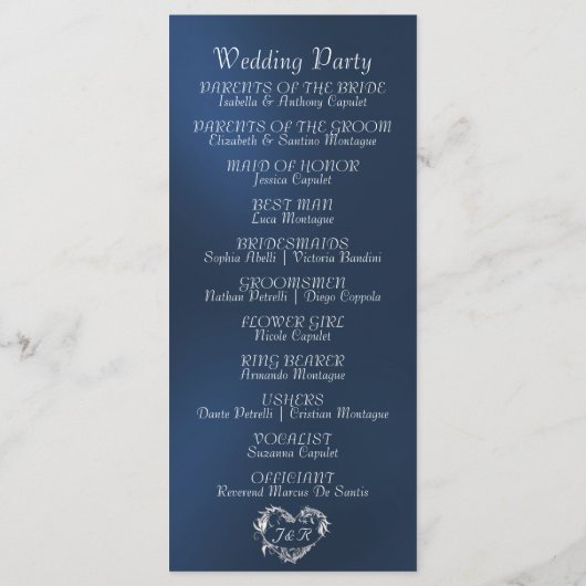 Elegant Script & Monogram - Blue Wedding Programm (Rückseite)