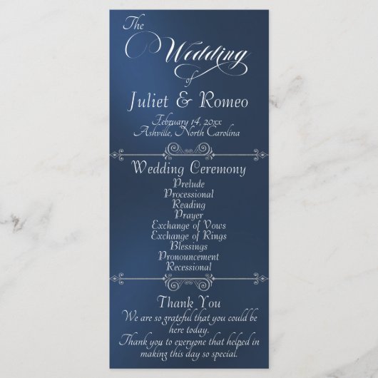 Elegant Script & Monogram - Blue Wedding Programm (Vorderseite)