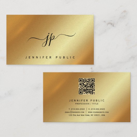 Elegant Script Monogram Gold Premium Pearl Paper Visitenkarte (Vorne/Hinten)