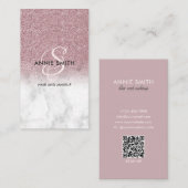  Elegant Script Monogram Marble Rose Gold Glitter Visitenkarte (Vorne/Hinten)