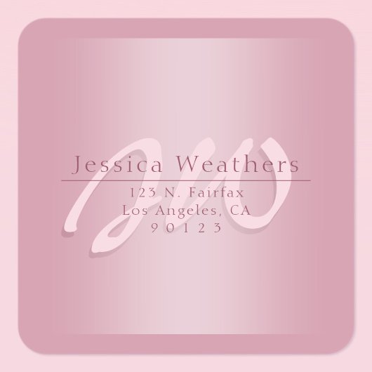 Elegant Script Monogram Mauve Ombre Return Address Quadratischer Aufkleber