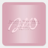 Elegant Script Monogram Mauve Ombre Return Address Quadratischer Aufkleber (Vorderseite)