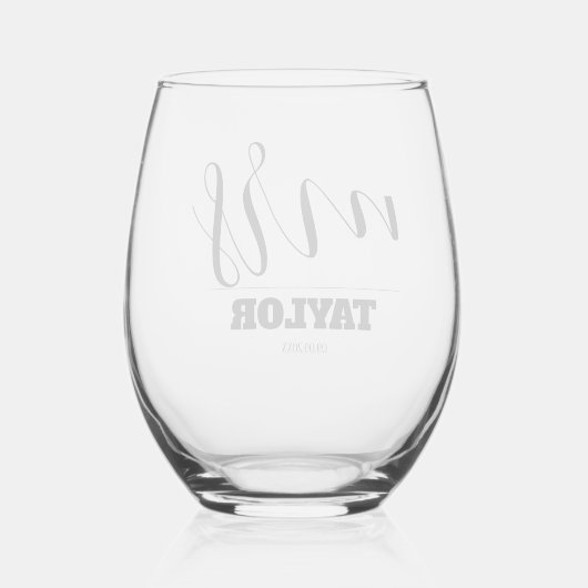 Elegant Script Monogram Mrs. Wedding Weinglas Ohne Stiel (Rückseite)
