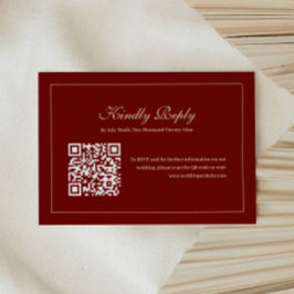 Elegant Script Monogram Wine Red QR Code Wedding RSVP Karte