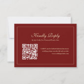Elegant Script Monogram Wine Red QR Code Wedding RSVP Karte (Vorderseite)