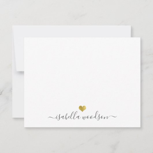Elegant Script Name Faux Gold Foil Heart  Mitteilungskarte (Vorderseite)