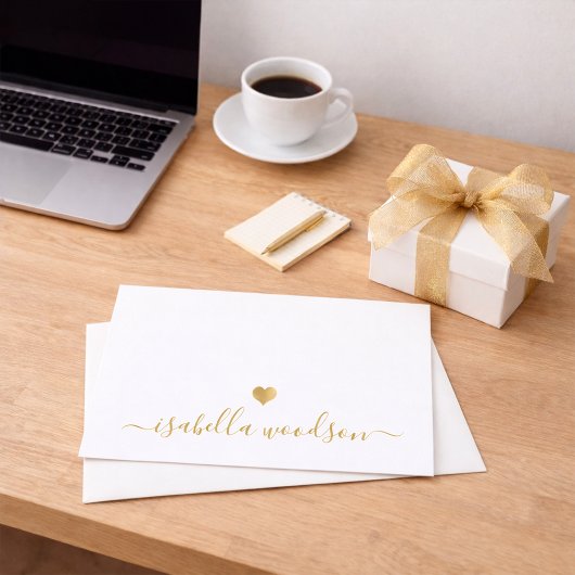 Elegant Script Name Faux Gold Foil Heart  Mitteilungskarte