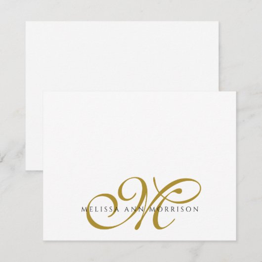 Elegant Script Name Gold Monogram  Mitteilungskarte (Vorne/Hinten)