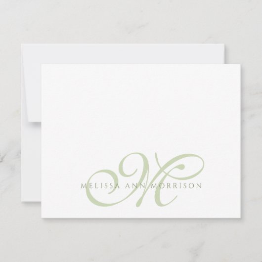 Elegant Script Name Green Monogram Flat Note Card Mitteilungskarte (Vorderseite)
