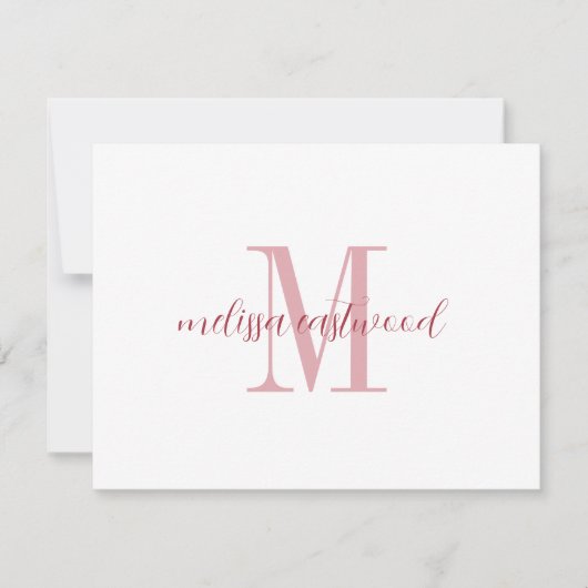 Elegant Script Name Rose Monogram Flat Note Card Mitteilungskarte (Vorderseite)