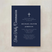 Elegant Script Navy Blue Boy First Communion Einladung
