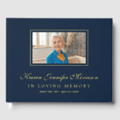 Elegant Script Navy Blue Photo In Loving Memory Gästebuch (Vorderseite)