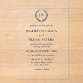 Elegant Script Navy Monogram Crest Wreath Wedding Acryleinladungen (Vorderseite)