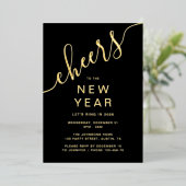 Elegant Script New Year Party Gold Folieneinladung (Stehend vorne)