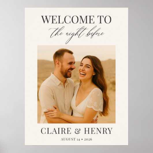 Elegant Script Night Before Photo Wedding Welcome  Poster (Vorne)
