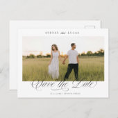 Elegant Script One Photo Save the Date  Ankündigungspostkarte (Vorne/Hinten)