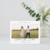 Elegant Script One Photo Save the Date  Ankündigungspostkarte (Stehend Vorderseite)