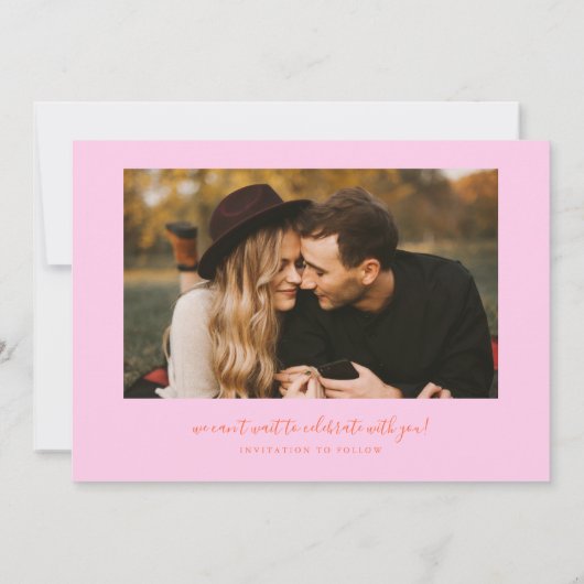 Elegant Script Orange Pink Curved Frame Photo Save The Date (Rückseite)