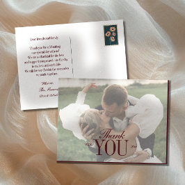 Elegant Script Overlay Wedding Photo Thank You Postkarte