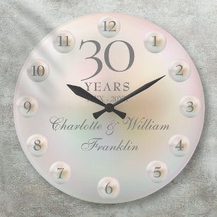Elegant Script Pearl 30th Wedding Anniversary Große Wanduhr