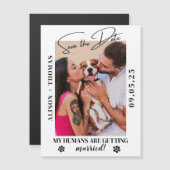 Elegant Script Pet Photo Wedding Save the Date Magnetkarte (Vorne/Hinten)