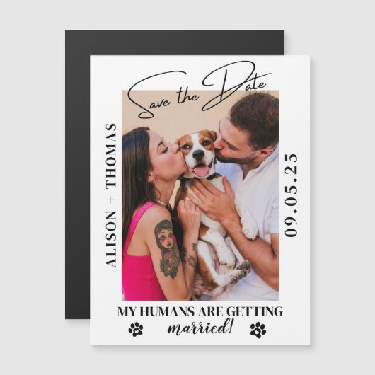 Elegant Script Pet Photo Wedding Save the Date  Magnetkarte (Vorne/Hinten)