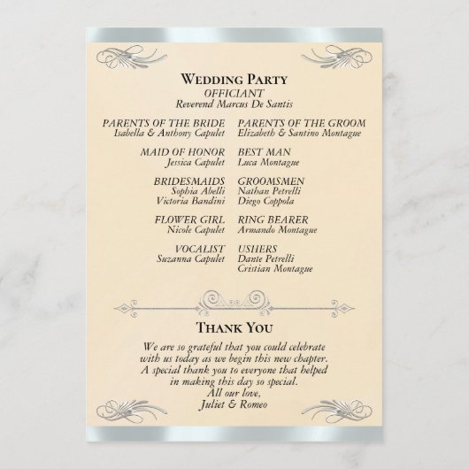 Elegant Script - Pfirsichperle/Silberne Hochzeit Programm (Rückseite)