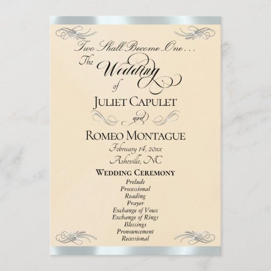 Elegant Script - Pfirsichperle/Silberne Hochzeit Programm (Vorderseite)