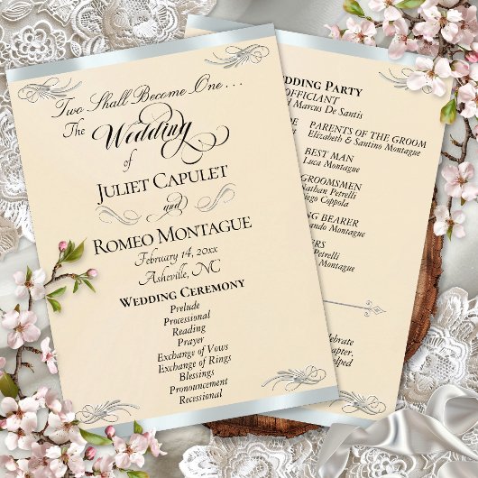 Elegant Script - Pfirsichperle/Silberne Hochzeit Programm