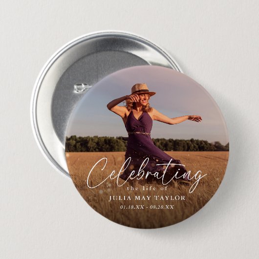 Elegant Script Photo Celebrating the Life of  Button (Vorne & Hinten)